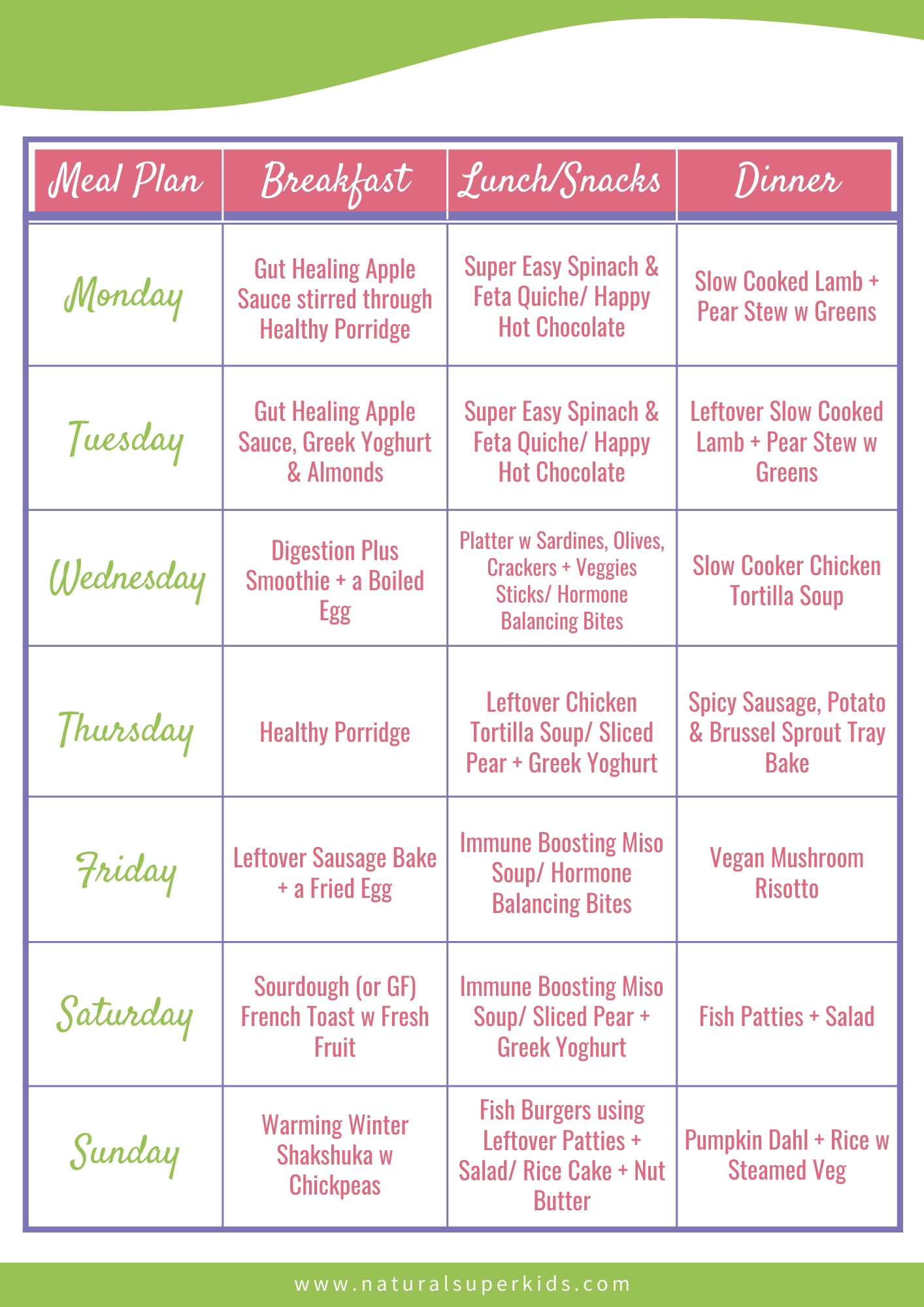 Healthy Family Meal Plan 24